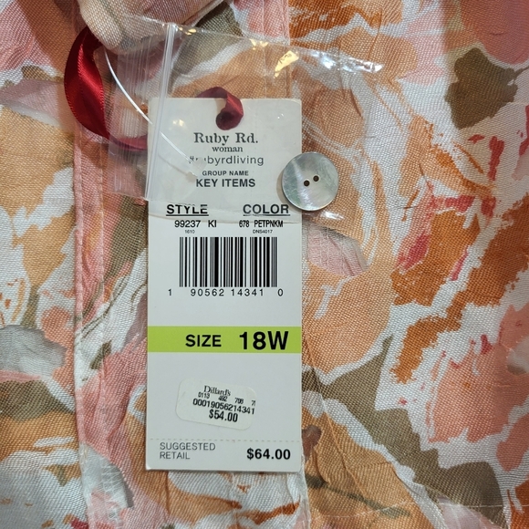RUBY RD. Pink and Tan Floral Print Button Up Shirt Jacket - Size 18W or 1X - Picture 4 of 5